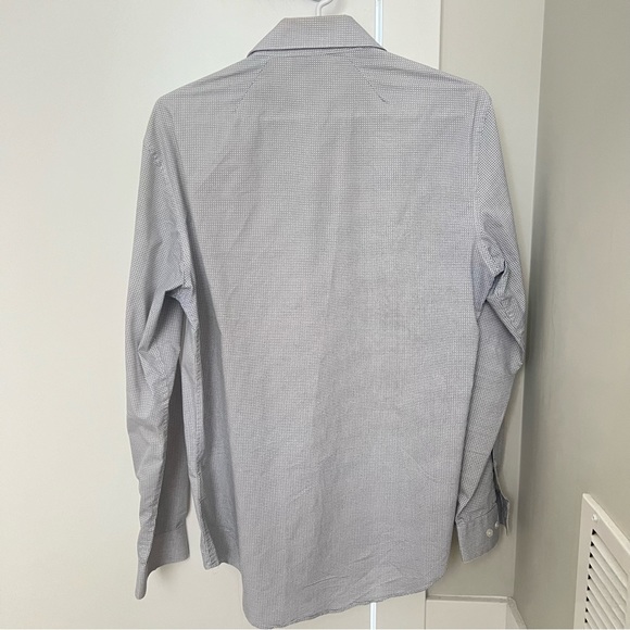 REACTION by Kenneth Cole - MODERN White Grid Dress Shirt - SIZE 15 (US SMALL) - Picture 2 of 4